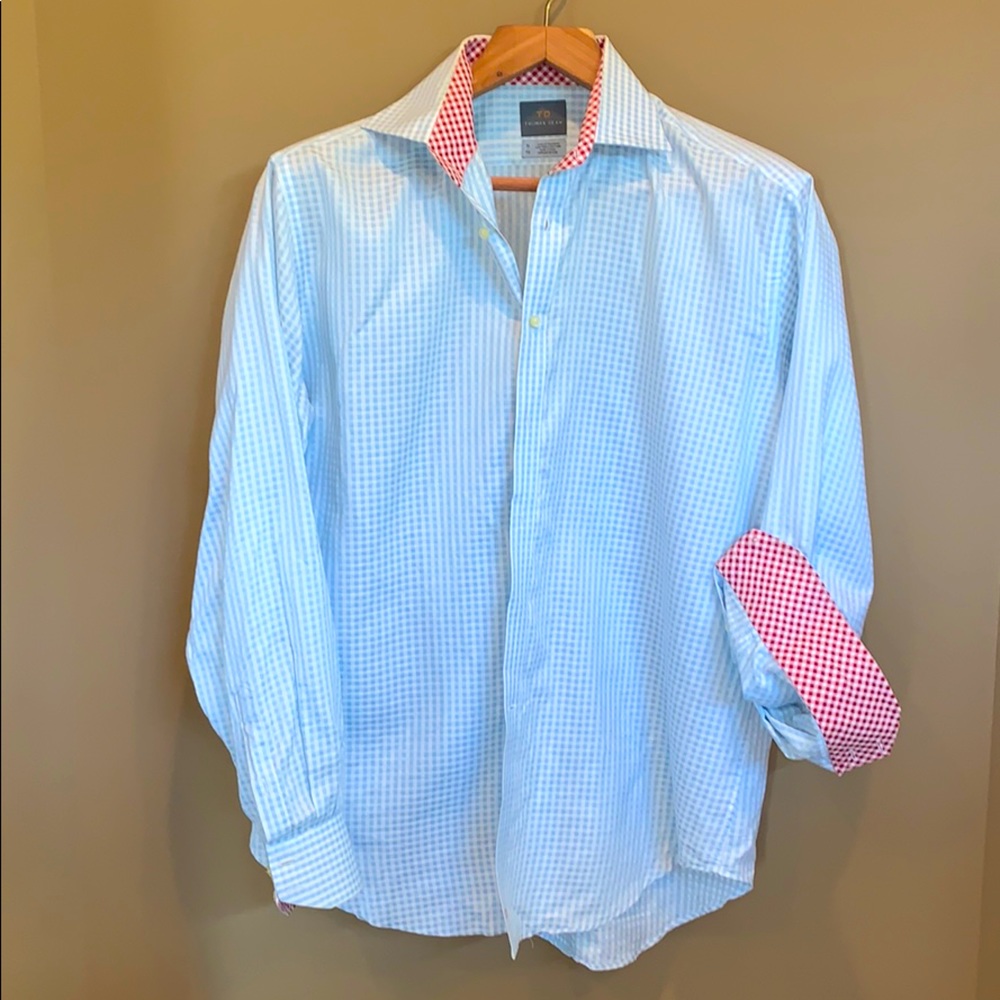 MENS Baby Blue + White Gingham Checked Button Down